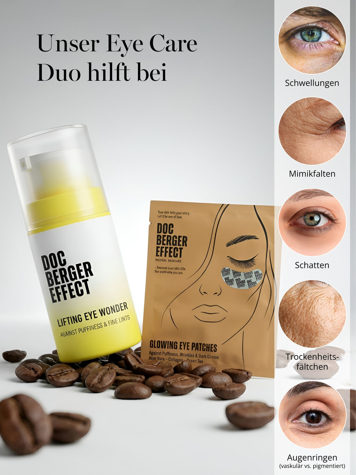 DOC BERGER EFFECT Eye Care Duo mit Lifting Eye Wonder und Glowing Eye Patches – reduziert Schwellungen, Augenringe, Mimfalten und Trockenheitsfältchen für eine sichtbar glattere und frische Augenpartie