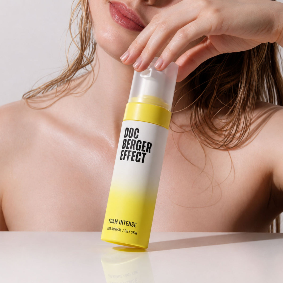 DOC BERGER EFFECT Foam Intense is an intensive cleansing foam with AHA and BHA that combats excess sebum, blemishes, and clogged pores—for thoroughly cleansed skin and an effective skincare routine for those 50 and older.