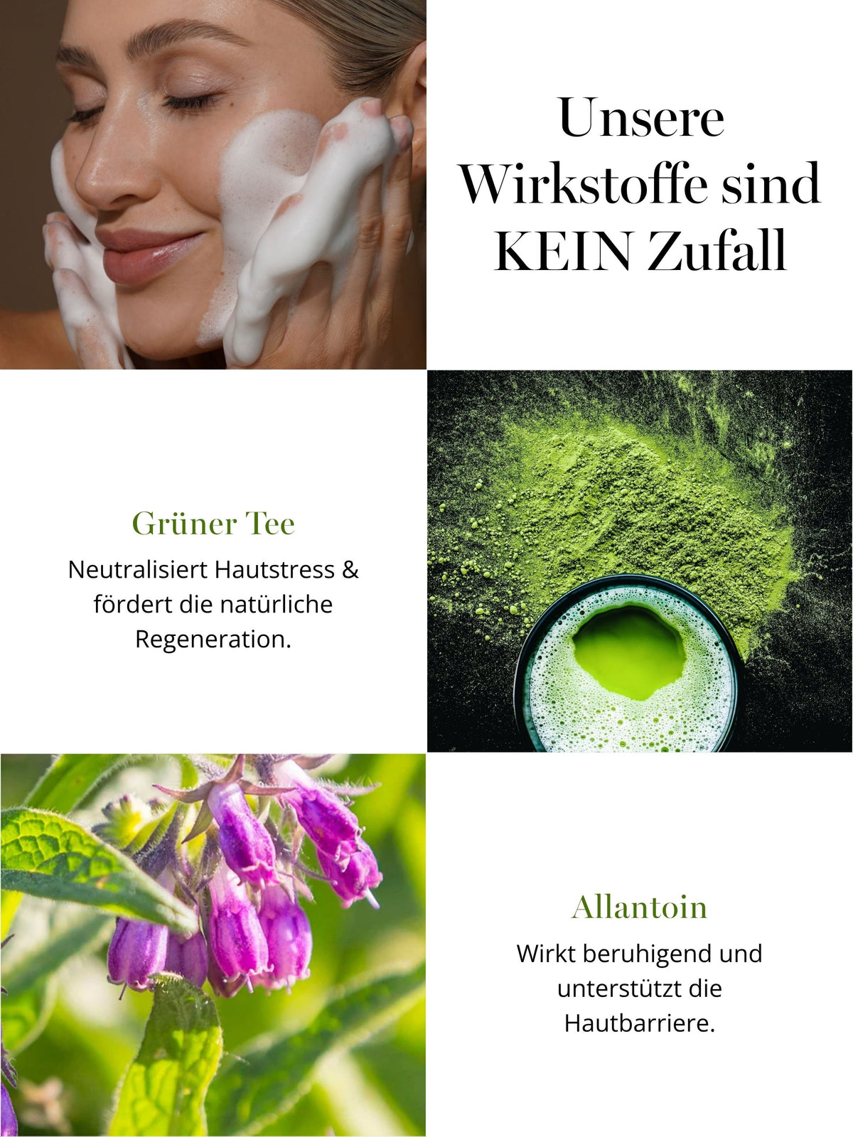 DOC BERGER EFFECT Foam Sensitive mit Grünem Tee und Allantoin für sensible und trockene Haut – beruhigt beanspruchte Haut, unterstützt die Hautbarriere und fördert eine ausgeglichene Hautpflege.