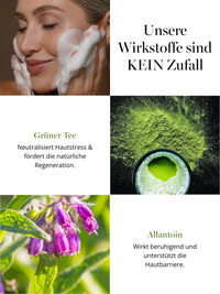 DOC BERGER EFFECT Foam Sensitive mit Grünem Tee und Allantoin für sensible und trockene Haut – beruhigt beanspruchte Haut, unterstützt die Hautbarriere und fördert eine ausgeglichene Hautpflege.
