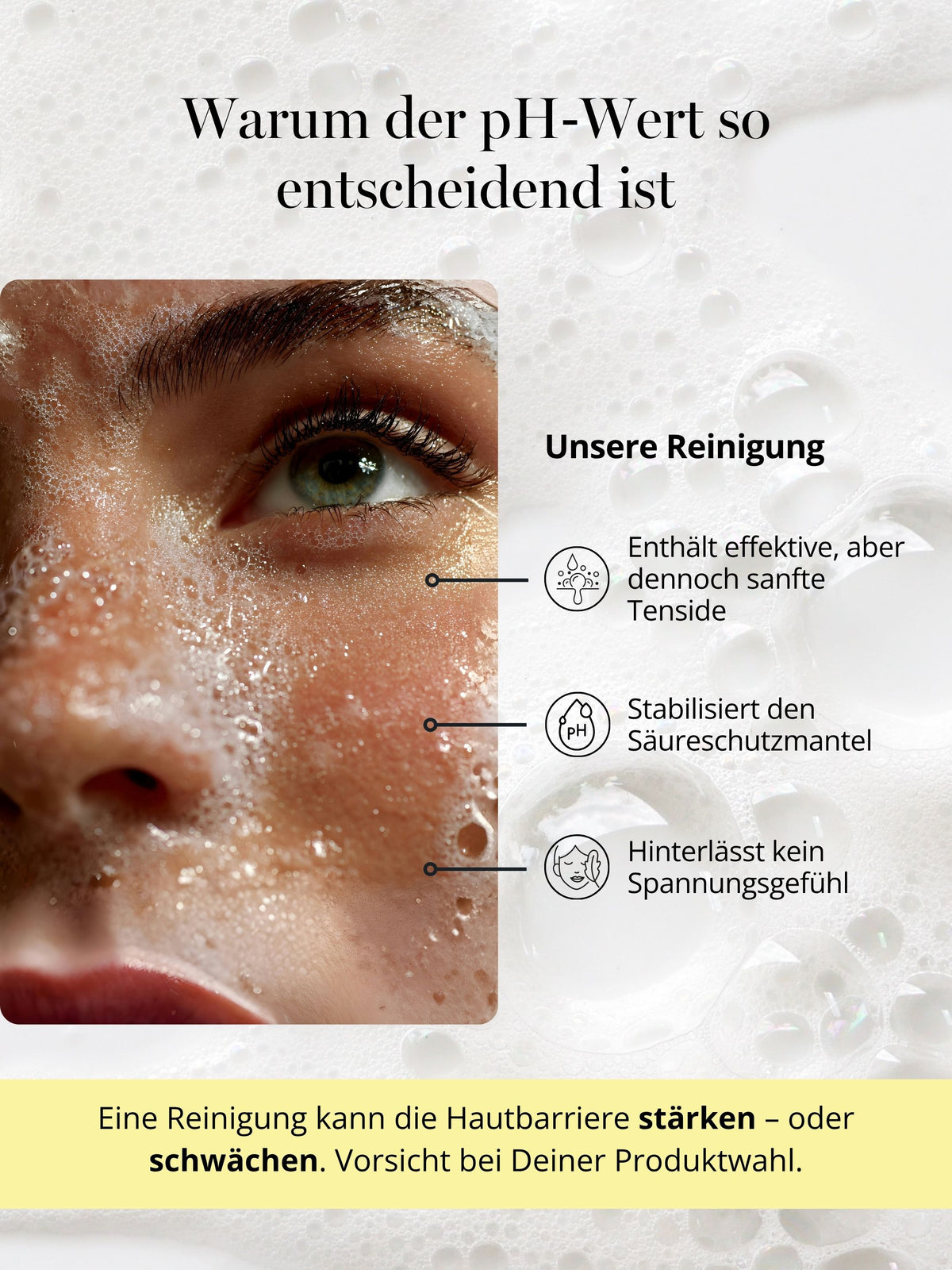 DOC BERGER EFFECT Foam Sensitive mit milden Tensiden für sensible und trockene Haut – unterstützt den natürlichen Säureschutzmantel und ermöglicht eine gründliche Reinigung ohne unangenehmes Spannungsgefühl.