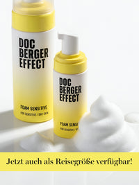 DOC BERGER EFFECT Foam Sensitive, available in regular and travel sizes, for sensitive and dry skin.