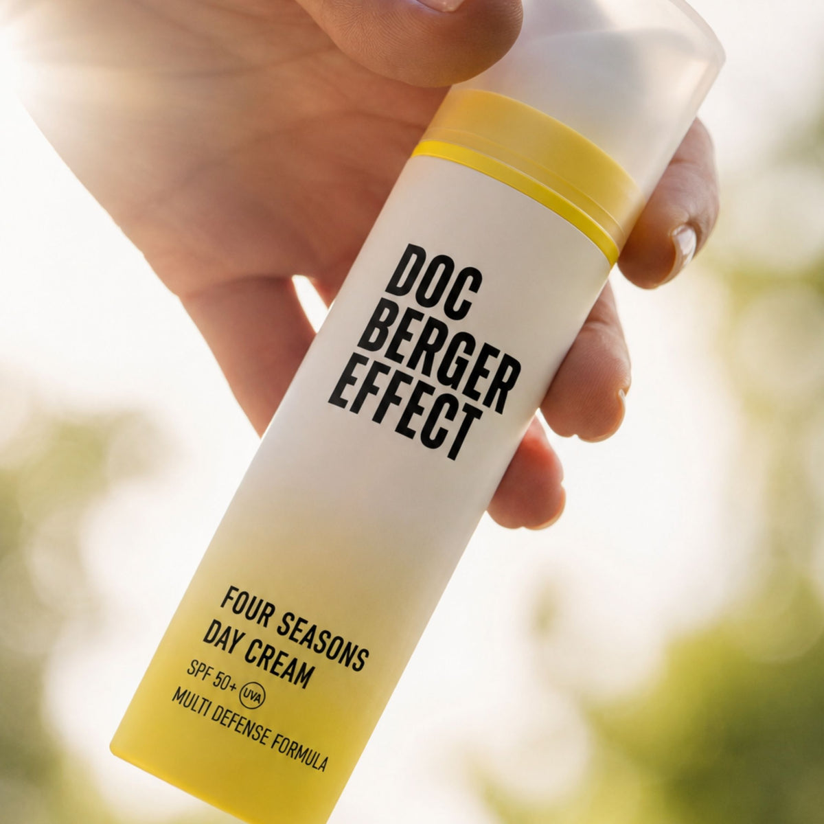 DOC BERGER EFFECT Four Seasons Day Cream with SPF 50+ – a protective anti-aging day cream with high UVA and UV protection for the face that combines daily skincare with sun protection and shields the skin from photoaging and harmful environmental factors.