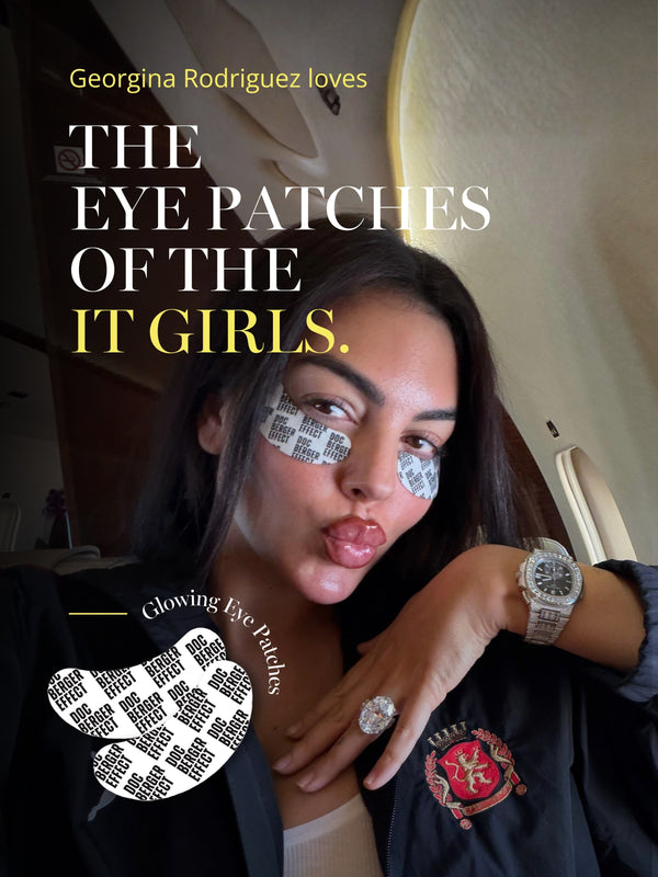 Georgina Rodriguez, bekannt als Unternehmerin, Model und Partnerin von Fußballstar Cristiano Ronaldo, trägt DOC BERGER EFFECT Glowing Eye Patches während eines Fluges im Privatjet. Die luxuriösen Hydrogel-Augenpads spenden intensive Feuchtigkeit, unterstützen die Reduzierung von Augenringen und sorgen für eine sichtbar frischere, strahlende Augenpartie.