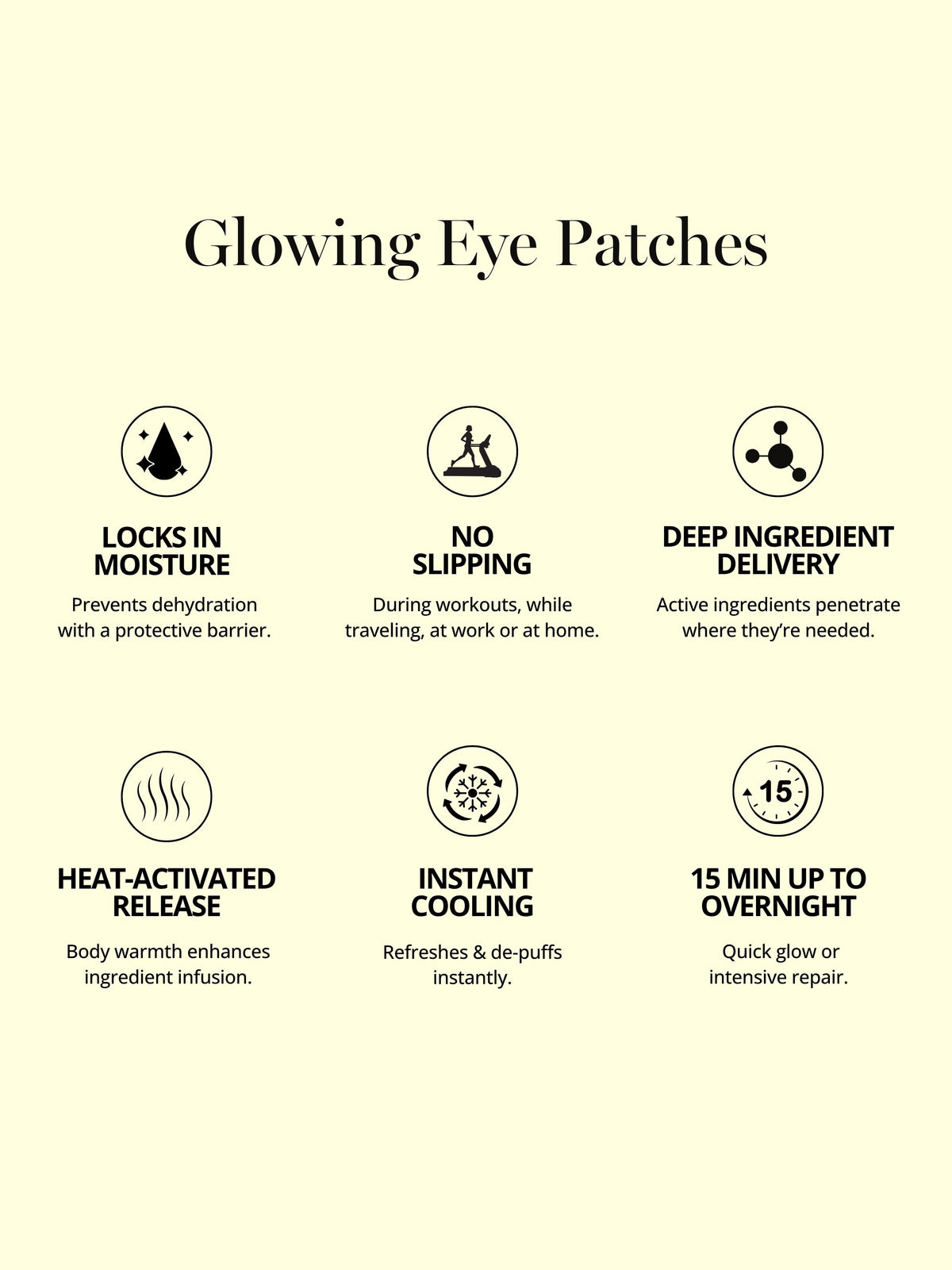 Produktübersicht der DOC BERGER EFFECT Glowing Eye Patches mit Vorteilen wie Anti-Aging, Feuchtigkeit, Glow sowie Reduktion von Augenringen, Schwellungen und feinen Linien