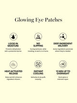Produktübersicht der DOC BERGER EFFECT Glowing Eye Patches mit Vorteilen wie Anti-Aging, Feuchtigkeit, Glow sowie Reduktion von Augenringen, Schwellungen und feinen Linien