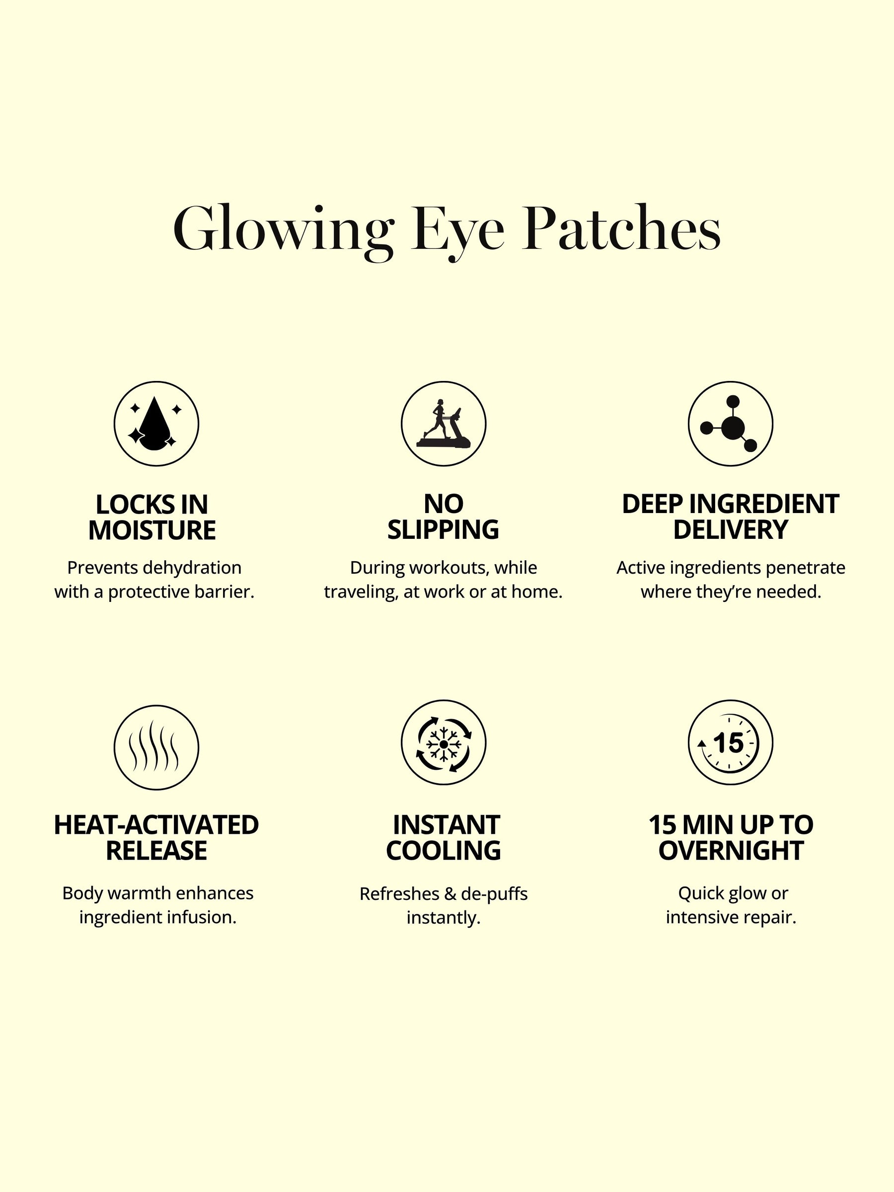 Produktübersicht der DOC BERGER EFFECT Glowing Eye Patches mit Vorteilen wie Anti-Aging, Feuchtigkeit, Glow sowie Reduktion von Augenringen, Schwellungen und feinen Linien
