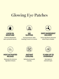 Produktübersicht der DOC BERGER EFFECT Glowing Eye Patches mit Vorteilen wie Anti-Aging, Feuchtigkeit, Glow sowie Reduktion von Augenringen, Schwellungen und feinen Linien