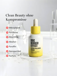 DOC BERGER EFFECT Hyper Hyaluron Serum: a clean-beauty peptide serum for sensitive and demanding skin that fights wrinkles—providing intense hydration, supporting the skin barrier, and offering anti-aging benefits without fragrance or alcohol.