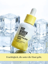 DOC BERGER EFFECT Hyper Hyaluron Serum for intense hydration and visibly plumper skin—hyaluronic acid and Botox-like peptides to combat wrinkles, fine lines caused by dryness, and loss of elasticity in people in their 40s and 50s.