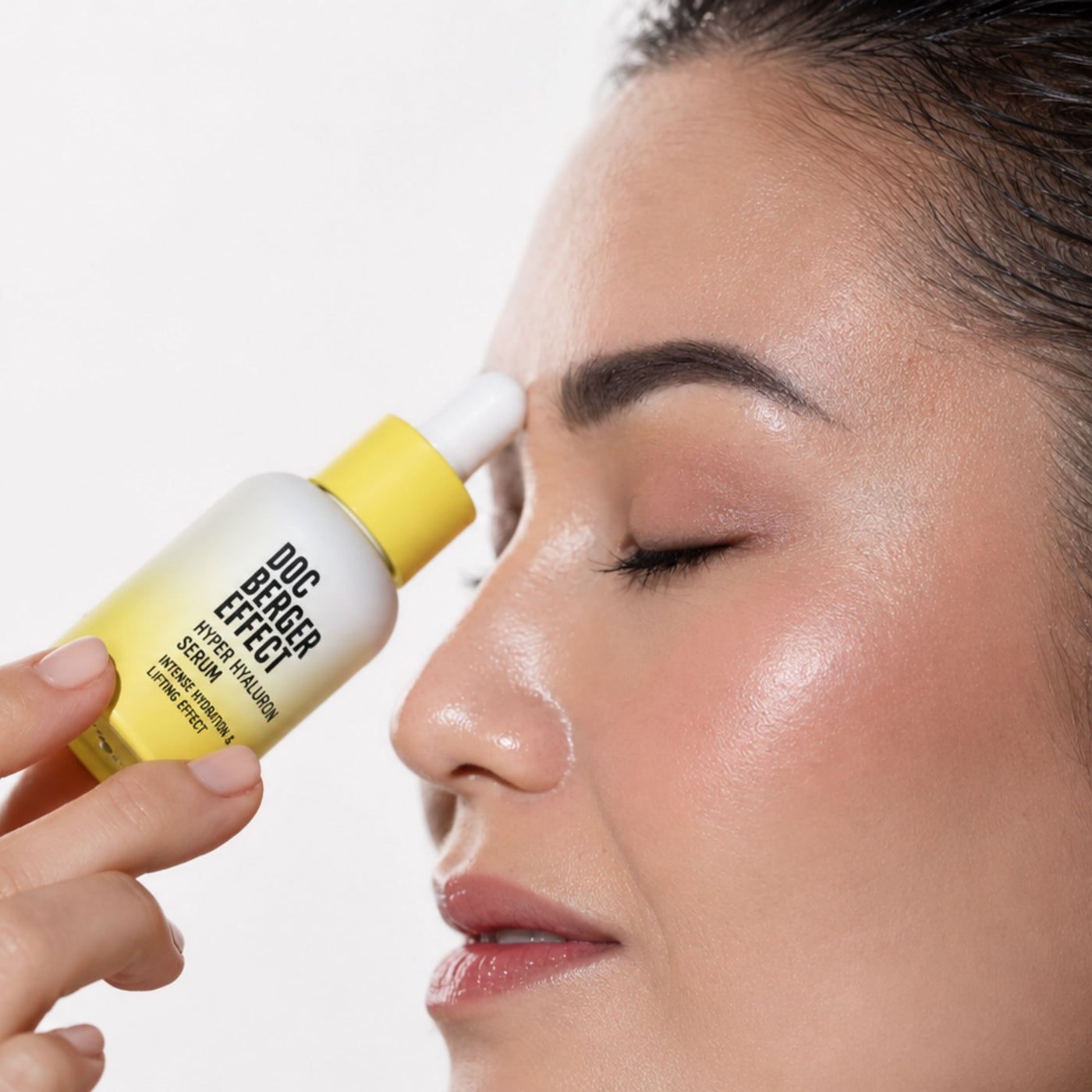 DOC BERGER EFFECT Hyper Hyaluron Serum with hyaluronic acid and the Botox-like peptide Syn-Ake®—an intensive peptide serum that combats wrinkles, dryness lines, and moisture loss for smoother, plumper-looking skin for those in their 40s and 50s.