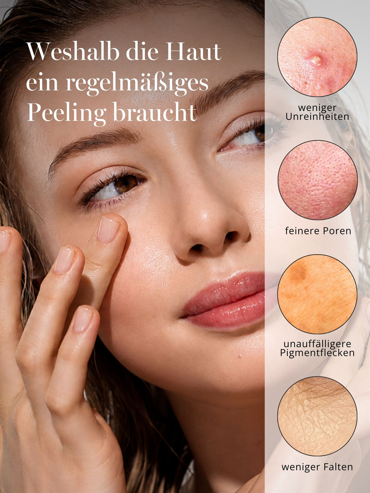 Fruit Acid Peel by DOC BERGER EFFECT for skin aged 40 and 50 and older, as well as for changing skin needs during perimenopause and menopause. This AHA-BHA peel simultaneously addresses enlarged-looking pores, blemishes, pigmentation spots, rough skin texture, and fine lines. It is a targeted chemical exfoliation for mature skin that appears dull, uneven, or excessively rough, helping it regain a more even complexion and radiance.