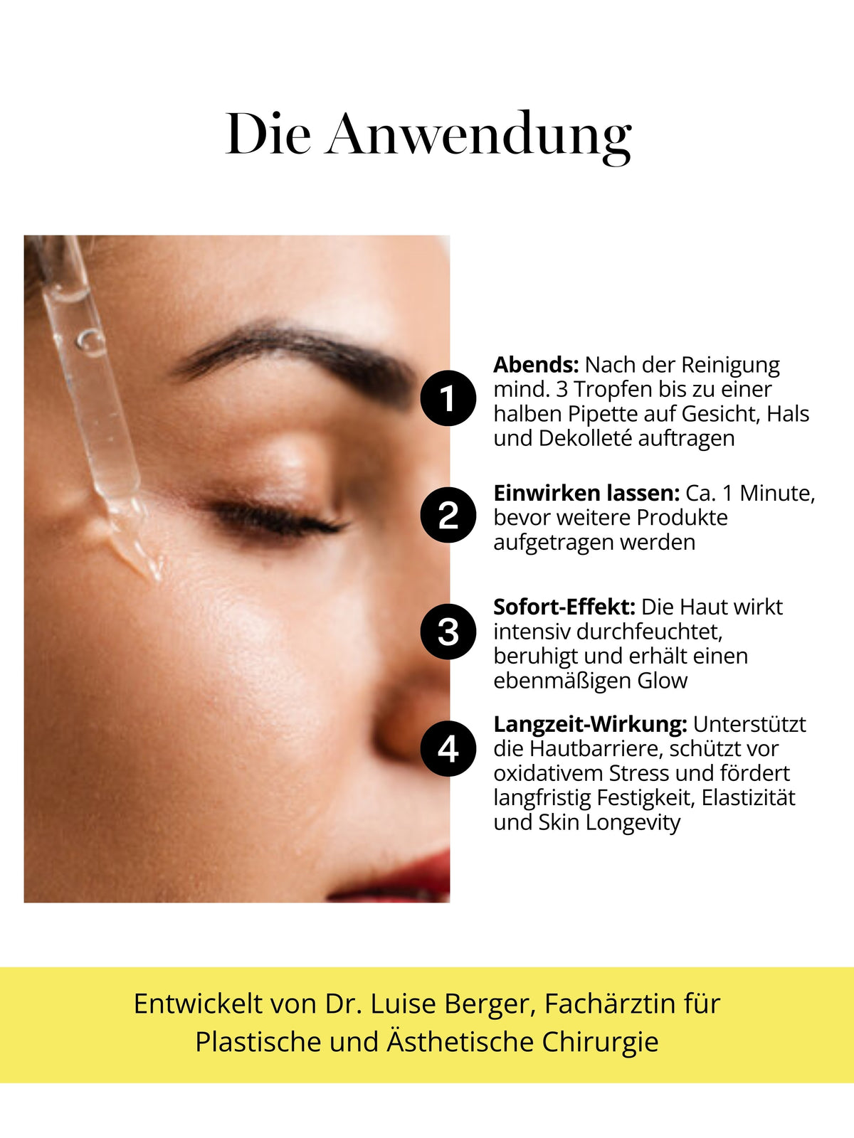 Anwendung des Platinum Elixir Anti-Aging Serums – beruhigendes Peptidserum für alle Hauttypen  zur Stärkung der Hautbarriere und Skin Longevity