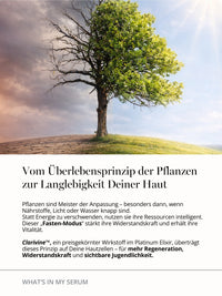 Longevity Prinzip von Pflanzen als Inspiration für das Platinum Elixir – innovatives Peptidserum mit Clarivine, Antioxidantien und Exosomen für regenerierte Haut