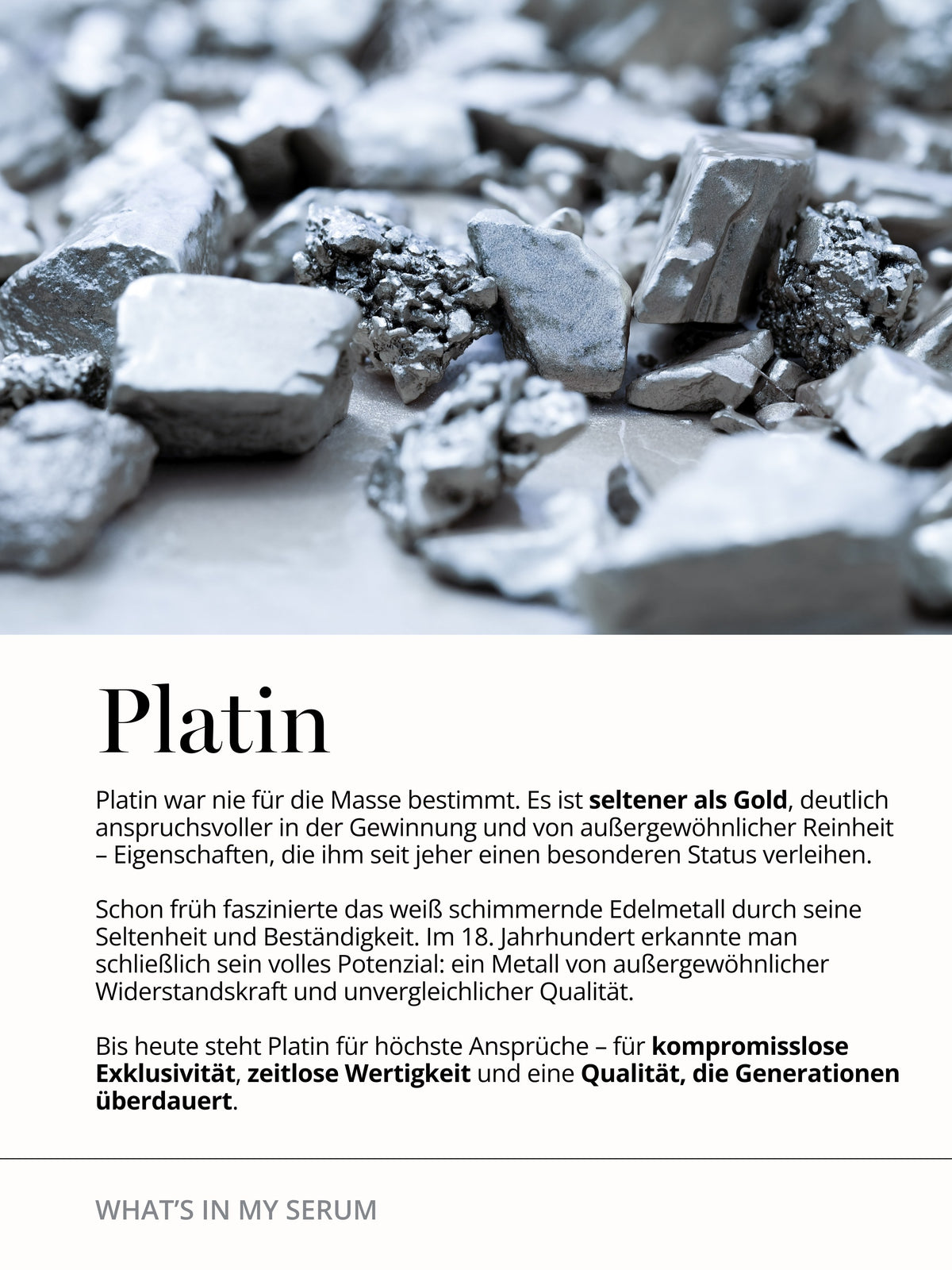 Platin Edelmetall als Wirkstoffträger im DOC BERGER EFFECT Platinum Elixir – luxuriöses Peptidserum und Anti-Aging Longevity Serum für feste, strahlende Haut