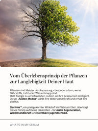 Clarivine im DOC BERGER EFFECT Platinum Elixir unterstützt Skin Longevity, Zellregeneration und Widerstandskraft für ein länger vital und jugendlich wirkendes Hautbild.