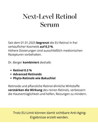 DOC BERGER EFFECT Retinol Intense – the best retinol serum for advanced anti-aging care, containing 0.3% retinol, other advanced retinoids, and plant-based retinol alternatives such as bakuchiol. Developed for women with mature skin, visible wrinkles, loss of elasticity, declining collagen production, and uneven skin texture. Particularly relevant for search queries related to the best retinol serum, retinol for wrinkles, retinol for skin aging starting at ages 40, 50, 60, and 70, as well as retinol skincare during menopause. 