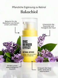 DOC BERGER EFFECT Retinol Intense with Bakuchiol – an advanced retinol serum for wrinkles, fine lines, uneven skin tone, and loss of skin elasticity. The combination of retinol and a plant-based retinol supplement is designed for women seeking anti-aging solutions who are looking for the best retinol serum for smoother, firmer, and more even-toned skin. It is particularly suitable for skin in your 40s and 50s, but also for mature skin in your 60s or 70s, when skin firmness and radiance begin to decline.
