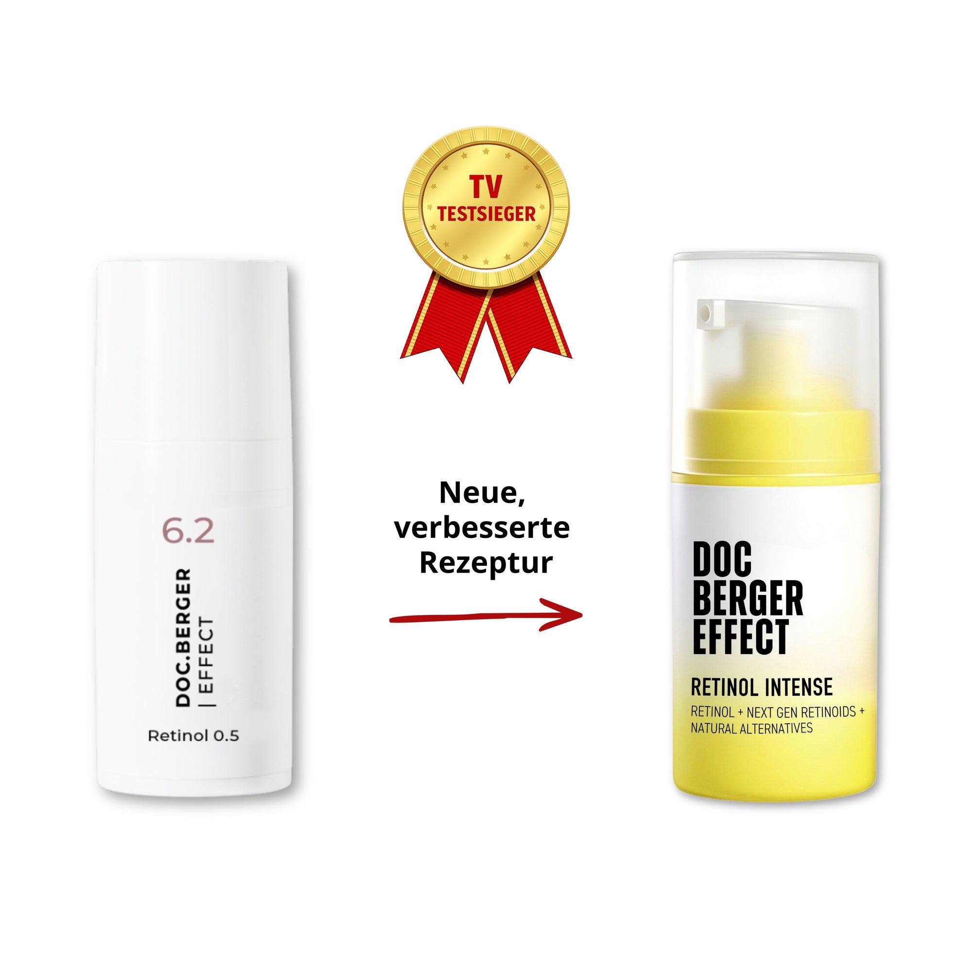 DOC BERGER EFFECT Retinol Intense Serum als Nachfolger von Retinol 0.5 / Retinol 1.0 mit neuer verbesserter Rezeptur und TV Testsieger Auszeichnung