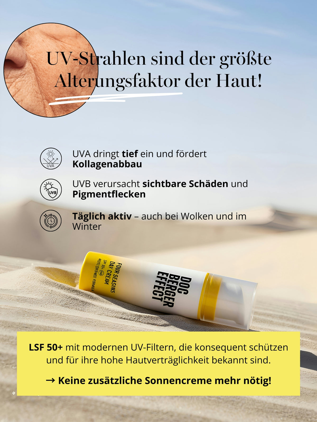 Tagescreme mit LSF 50 schützt vor UV-Strahlen und Hautalterung – DOC BERGER EFFECT Four Seasons Day Cream
