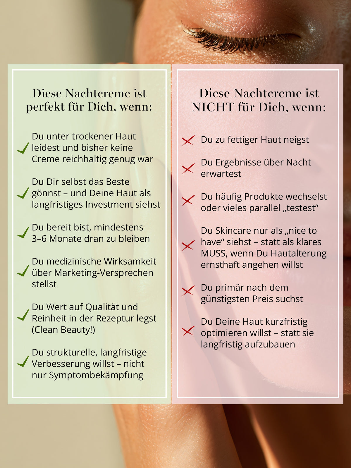 Infografik zur DOC BERGER EFFECT Ultra Rich Night Cream – reichhaltige Anti-Aging Nachtcreme speziell für trockene und reife Haut.