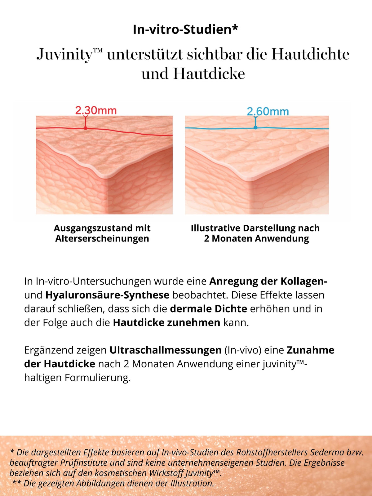 Studiengrafik zum Wirkstoff Juvinity™ in der DOC BERGER EFFECT Ultra Rich Night Cream – sichtbare Reduktion von Falten und Verbesserung der Hautqualität nach regelmäßiger Anwendung.