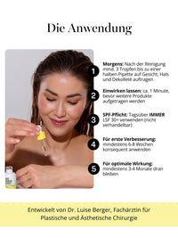 Apply DOC BERGER EFFECT Vit C + Spilanthol Serum in the morning after cleansing, followed by sunscreen—for a consistent anti-aging routine that combats wrinkles, age spots, and photoaging.